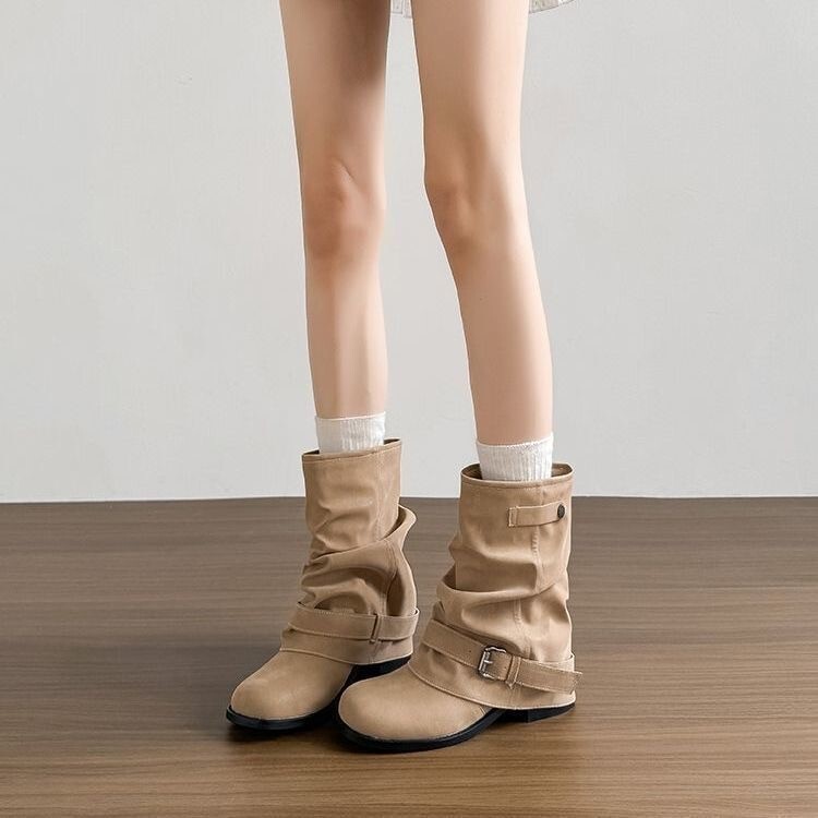 Long Tube Boot for Women 2026 New Style Chunky Heel Retro Spicy Girl Western Cowboy Boots Black Slimming Ruched Slouch Boots Long Tube Boot for Women 2026 New Style Chunky Heel Retro Spicy Girl Western Cowboy Boots Black Slimming Ruched Slouch Boots