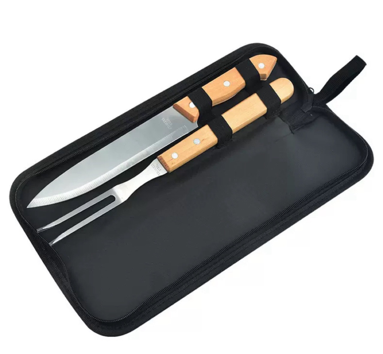 Kit de herramientas de barbacoa paquete completo de almacenamiento al aire libre mango de madera portátil utensilios de acero inoxidable combinación de utensilios de barbacoa