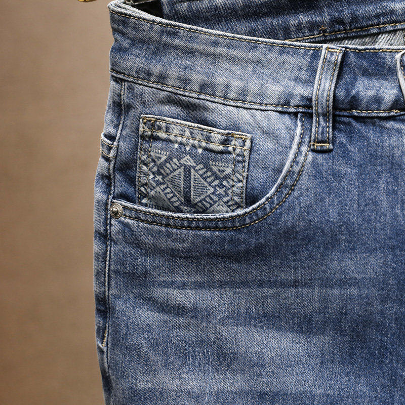 Men's Clothing Men's High End Light Luxury Printed Denim Shorts Style Slim Fit Summer Casual Pants Trendy Retro Five Point_mkmklike.com