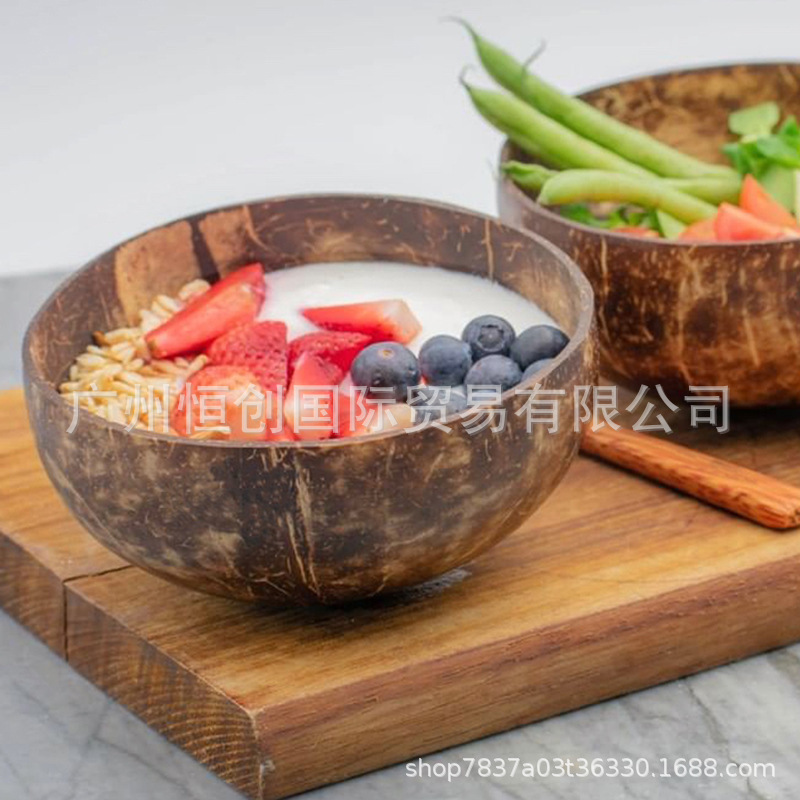 Wooden bowl natural coconut shell household Japanese retro unpainted children's wooden bowl handmade fruit tray tea set snack storage