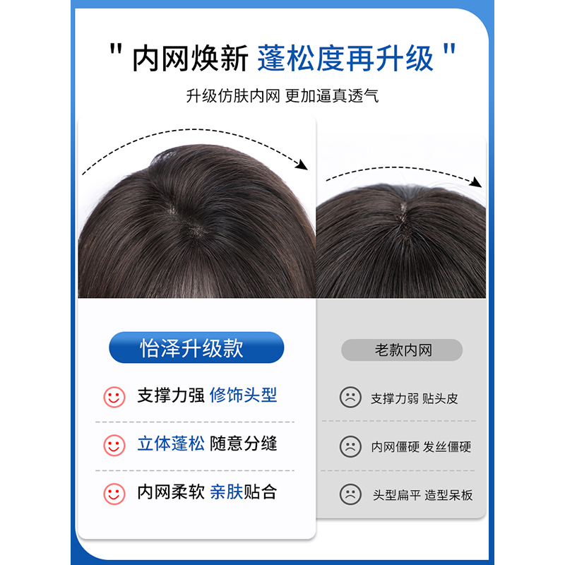 Pelucca de cabello verdadero para mujeres en la parte superior del cabello esponjoso cubrir el cabello blanco natural de cabello verdadero ligero y delgado pelucca de peluca frisa