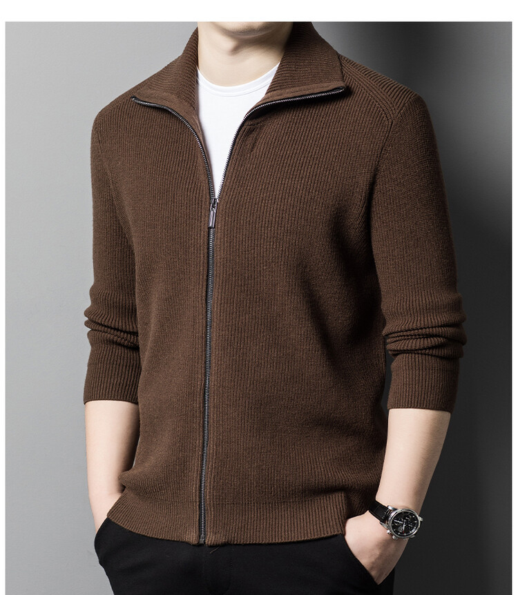 Nuevos productos transfronterizos de otoño y invierno para hombres Cardigan cálido casual camiseta de punto de color sólido hombre de mediana edad moda con tapa