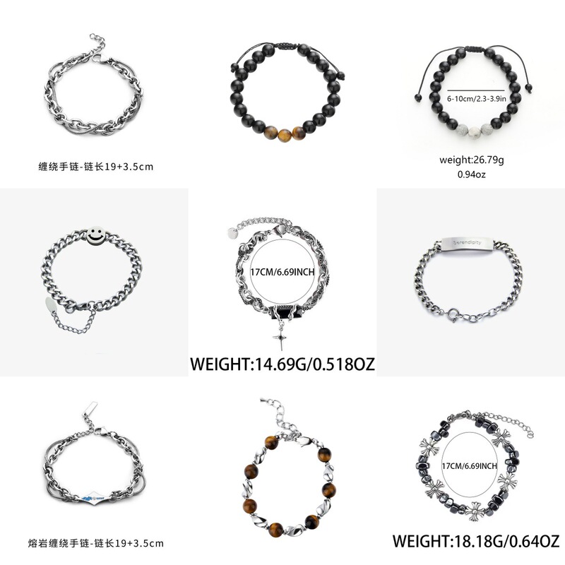 Cross-Border Titanium Steel Bracelet for Men, Non-Fading, Light Luxury, High-End Feel, Versatile Hip-Hop Jewelry, Simple and Unique Retro Accessories for Women