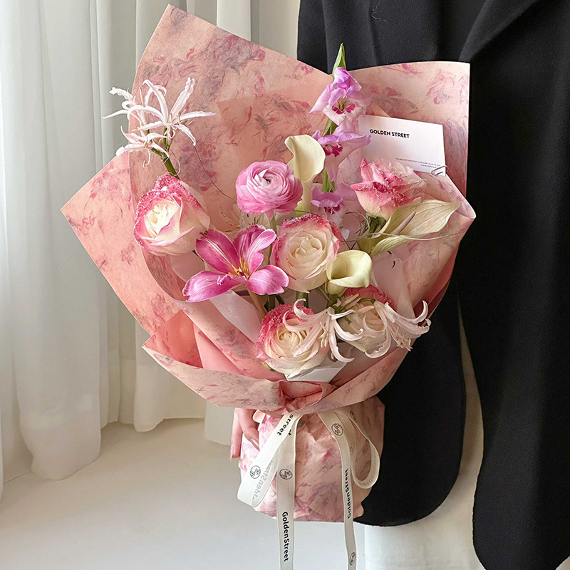 Huaxi mano rasgada antigua envoltura de papel floral mano espesa floral retro material florista papel de embalaje de flores