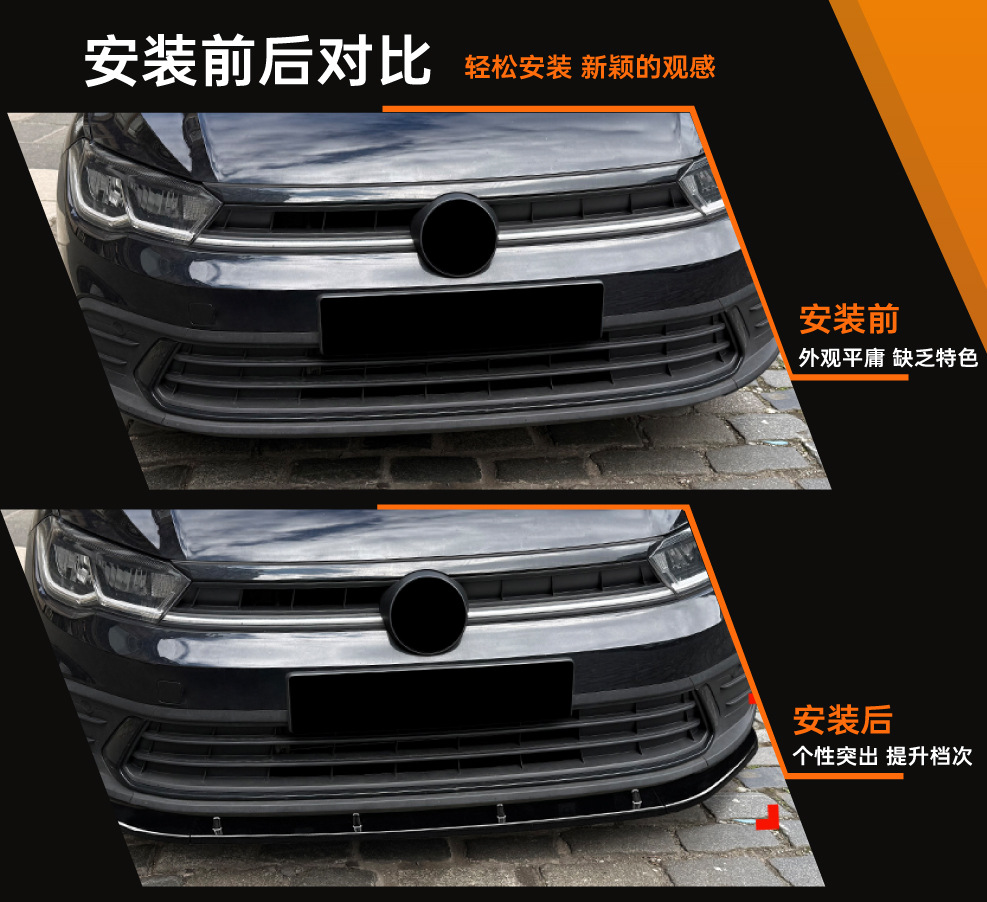 Suitable for Volkswagen Polo Mk6.5 2022+ Standard Version Front Lip Front Spoiler Exterior Cross-Border Modification Accessories
