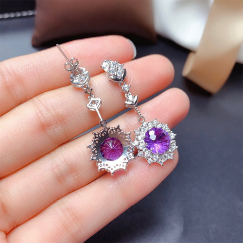 Manufacturer wholesale imitation amethyst ring pendant earrings set pt950 firework-plated firework cut amethyst necklace