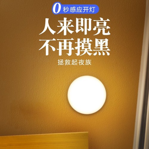 Intelligent LED human body induction round night light bulb rechargeable stair corridor aisle home bedside magnetic lamp