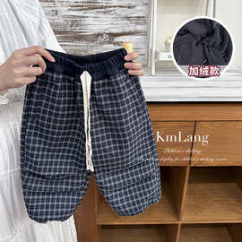 儿童加绒裤子2025秋冬新款宽松遮胯显瘦直筒裤子韩版潮童裤休闲裤