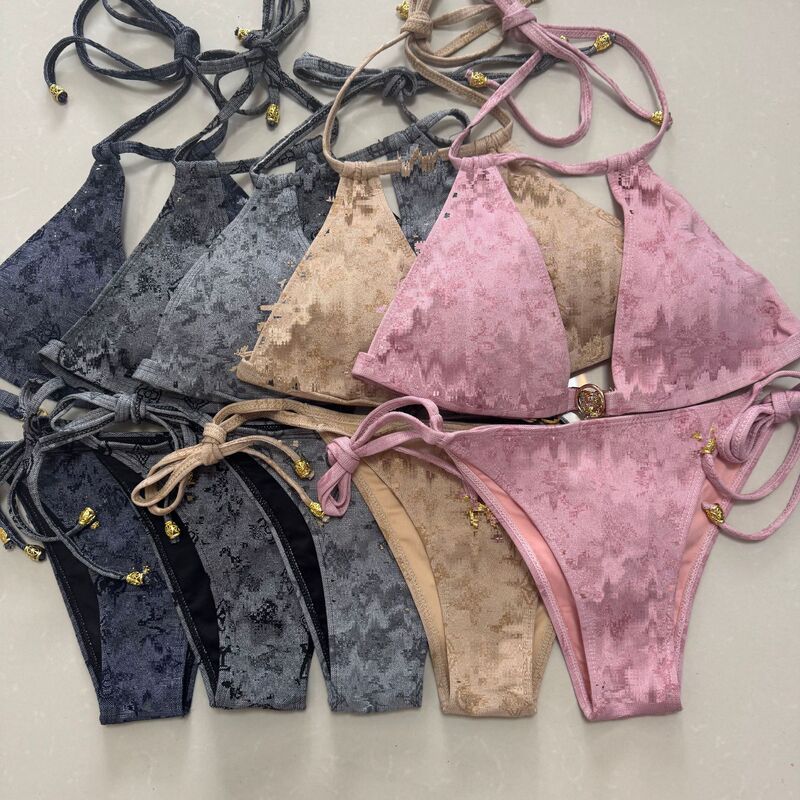 2026 European and American New Jacquard Swimwear Sexy Bikini Tie-Up Swimsuit Women's Bikini Cross-Border Foreign Trade Lingerie for Women