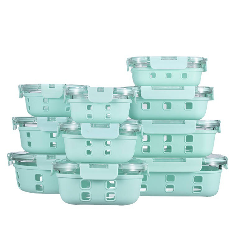 Caja de almacenamiento de vidrio de silicona desmontable con cubierta para refrigerador de grado alimenticio cuenco de sellado especial con cubierta para horno de microondas