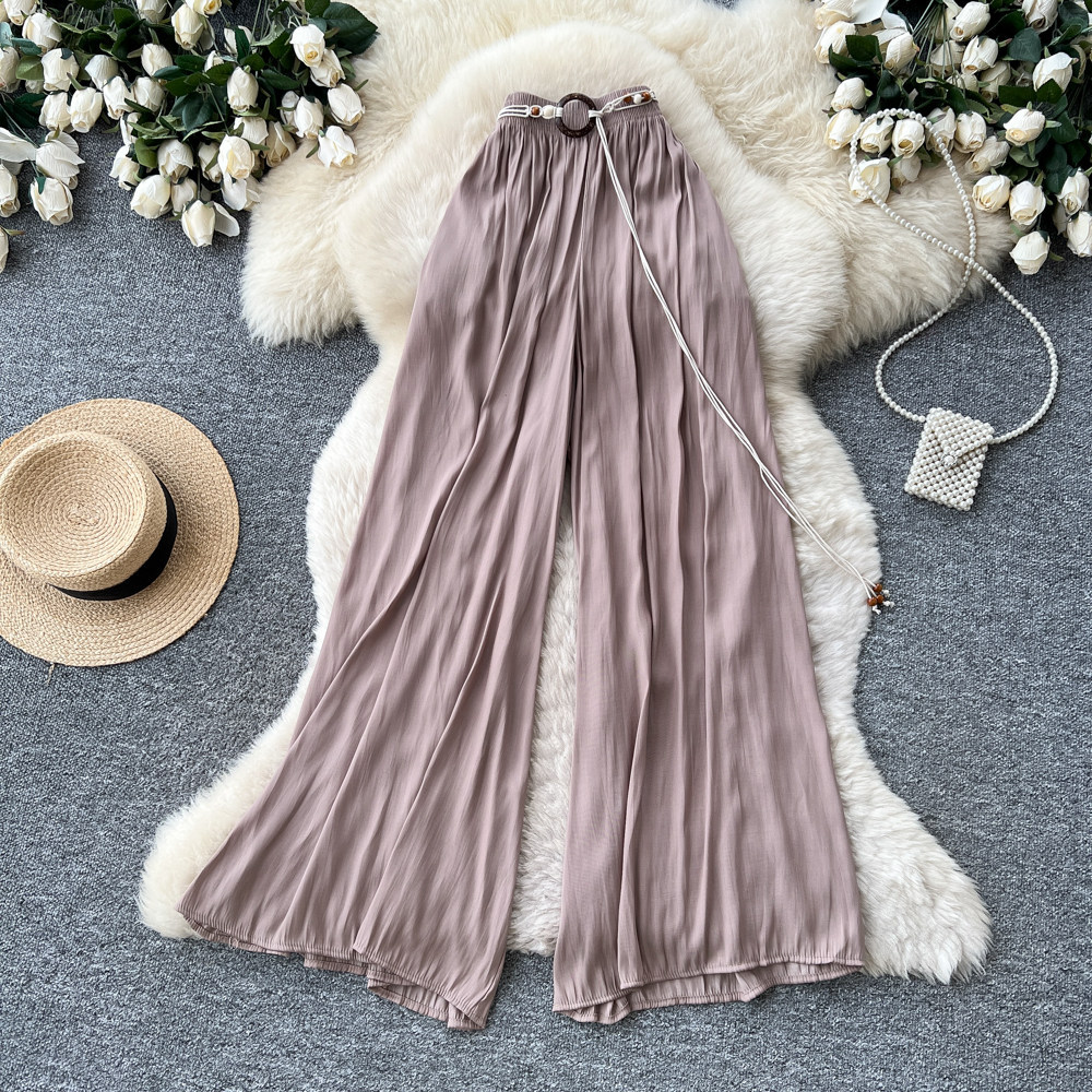 High-Waisted Wide-Leg Pants Korean Style Casual Women's Elastic Waistband Flattering Relaxed Fit For Commuting_ecoleips.com
