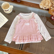 【现货】CT269007儿童套装2026春季碎花长袖木耳边吊带女童三件套