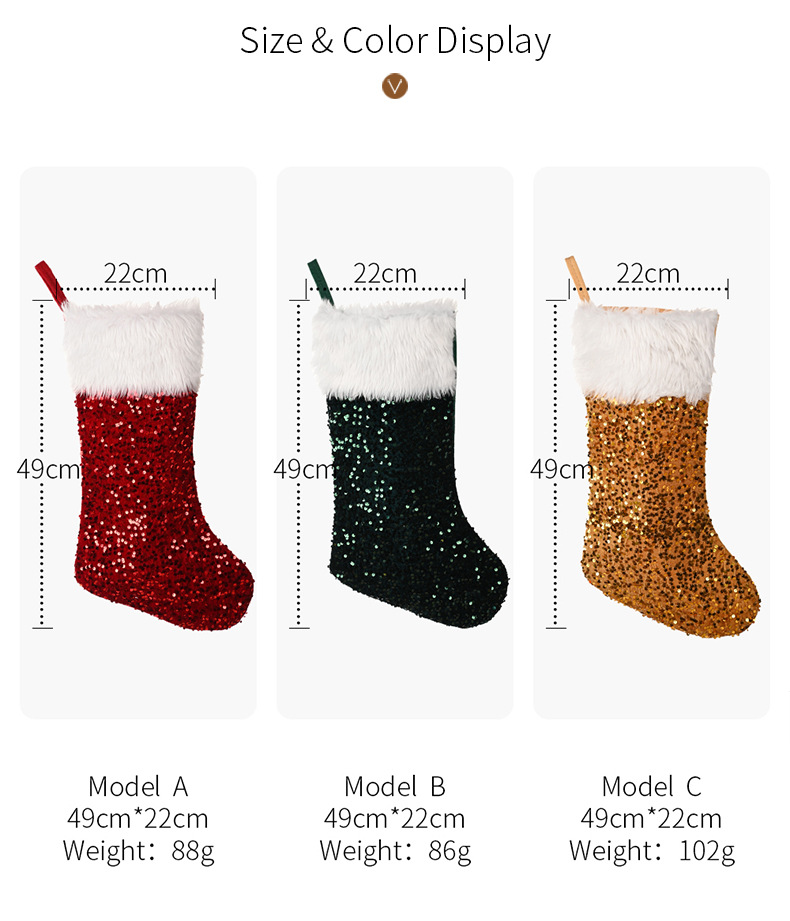 Christmas Decoration Supplies Sequin Christmas Stocking High-end Plush Christmas Stocking Red Sequin Gift Stocking_voghion.com