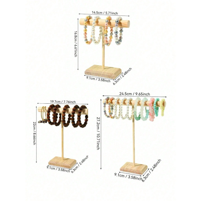 우드 컬러 대, 중, 소 3피스 팔찌 스탠드 세트