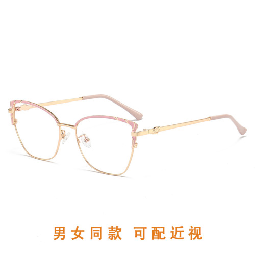 New style foreign trade internet celebrity plain face women's artistic metal cat-eye optical glasses myopia frame fashionable prescription-free glasses