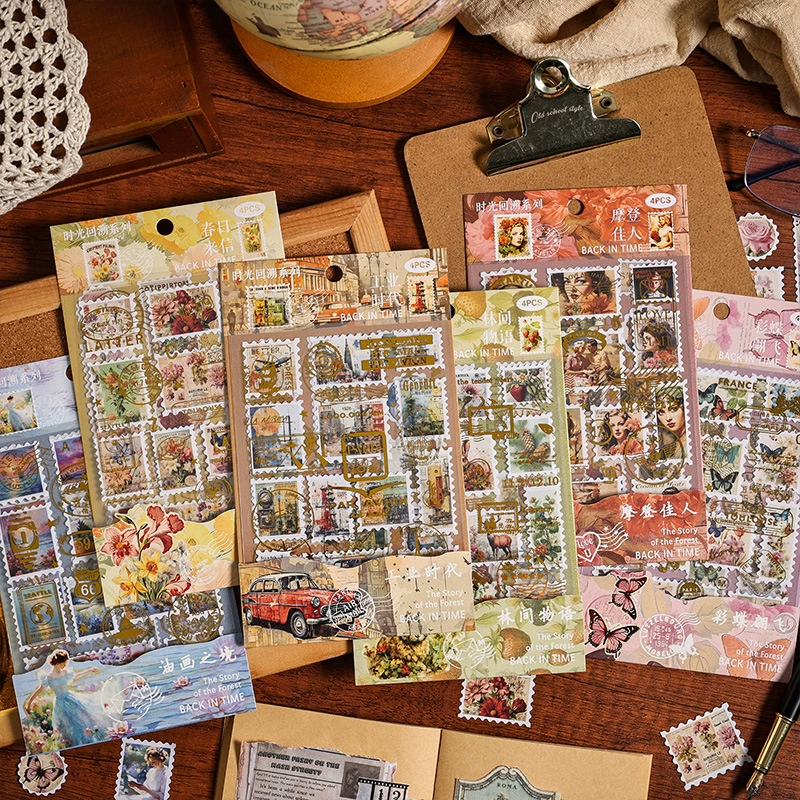 Retro stamps, sticker, base stationery, DIY, scheduler
