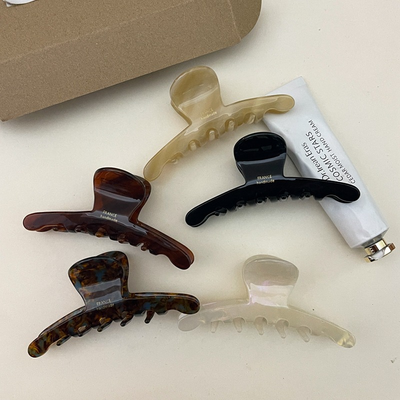 法式优雅茶色醋酸抓夹鲨鱼夹简约小众高级感ins后脑勺夹发抓发夹-阿里巴巴