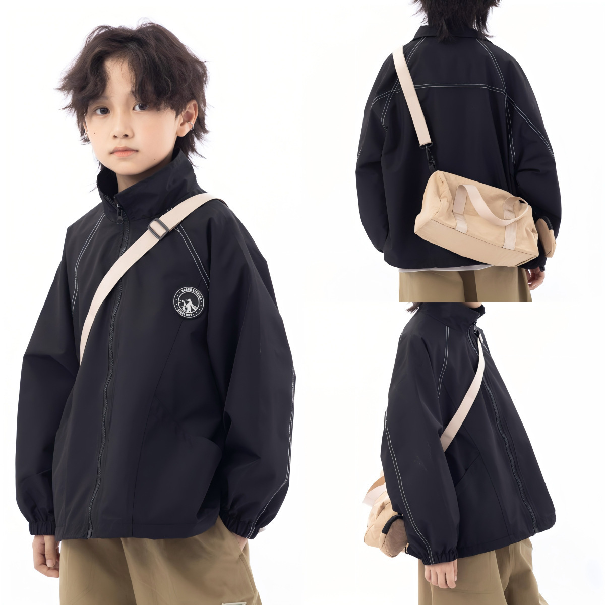 25秋季新款儿童黑色夹克日韩潮酷明线装饰男童外套