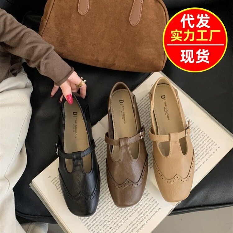 韩版复古黑色圆头小皮鞋女2025秋季新款玛丽珍鞋法式平底浅口单鞋|undefined