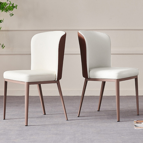 Italian Minimalist Modern Dining Chair, Minimalist PU Leather Chair for Restaurants, Luxury Home Use, Wood and Metal Designer Style