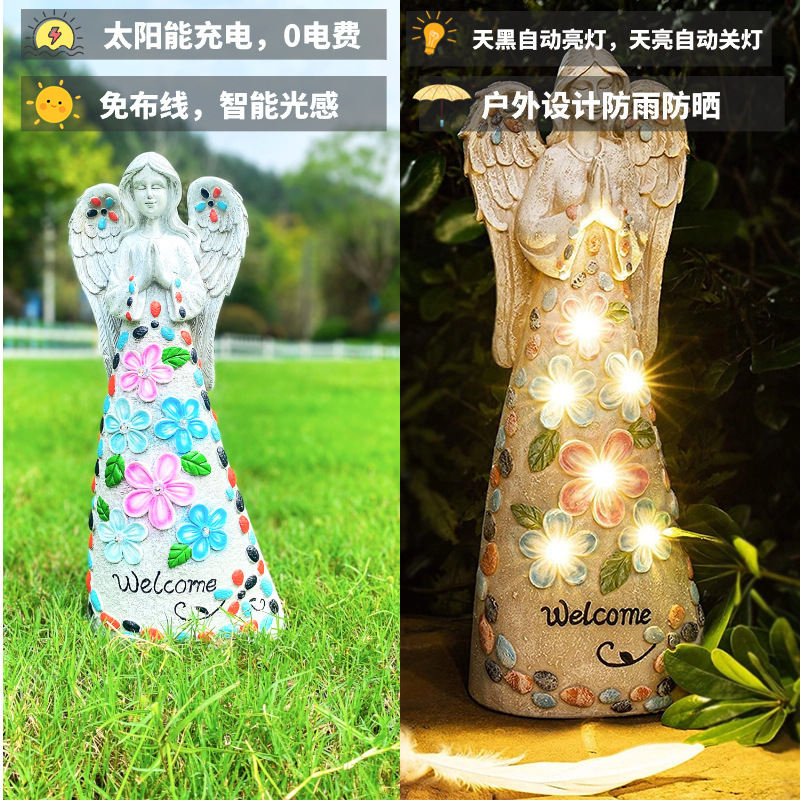 アメリカの屋外樹脂クロスボーダー工芸品ソーラーガーデンランプ庭の装飾装飾品天使のキャラクター芝生ランプ|undefined