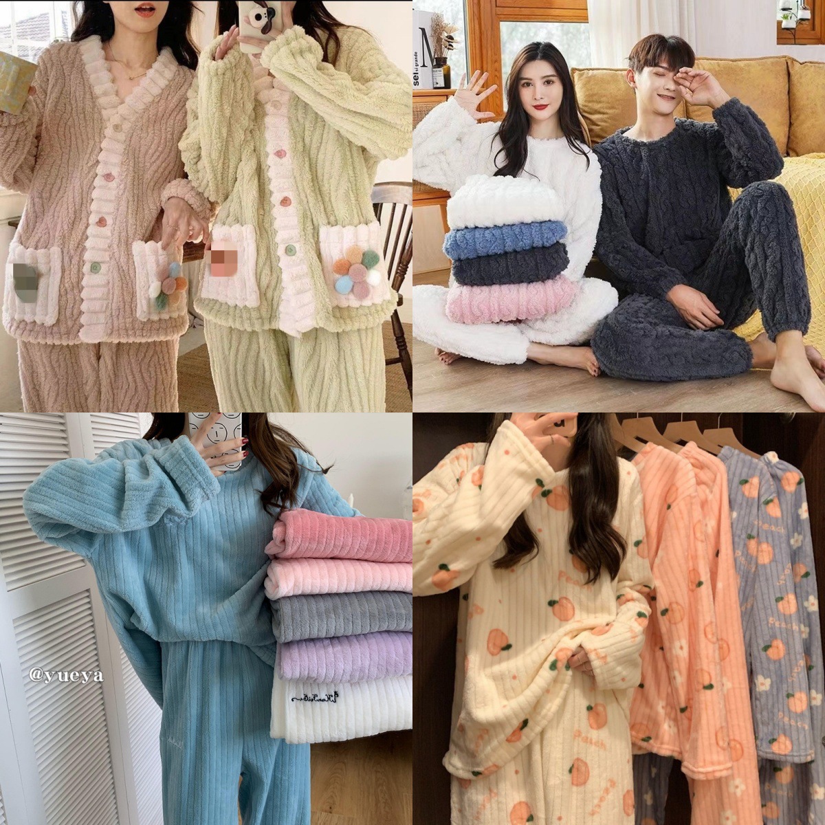 Coral Velvet Pajamas, Home Clothes, Women's Thickeneded Autumn and Winter Warm and Comfortable Wearable Cardigan Set That Can Be Worn Outside, Cute and Sweet