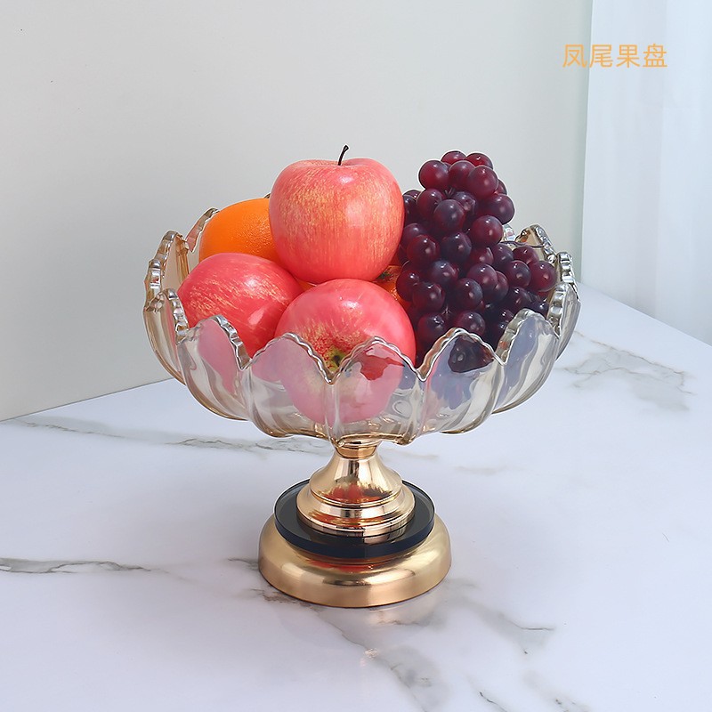 Transfronterizo de cristal europeo multicapa red bandeja de frutas rojas mesa de té de sala de estar doméstica moderna creativa de lujo ligeros dulces bandeja de bocadillos