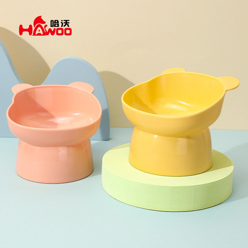 Nordic Style Tilted Tall Panda Cat Bowl Wholesale Plastic Cartoon Neck Protector Anti-Tip Pet Bowl Pet Food Dishes
