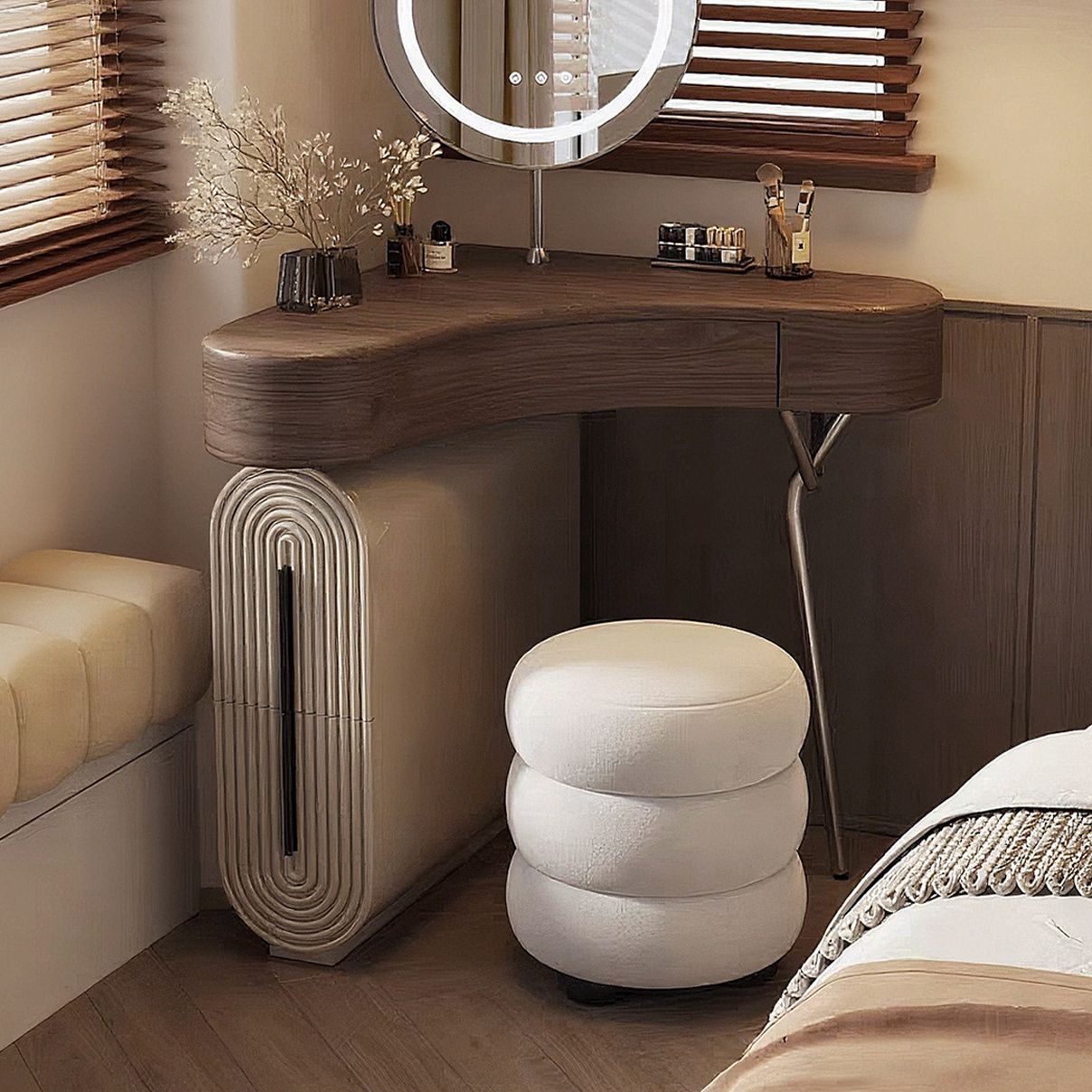 Solid Wood Corner Dressing Table, Mid-Century Style Bedroom Corner Small Apartment Triangular Corner Dressing Table 2025 New Style