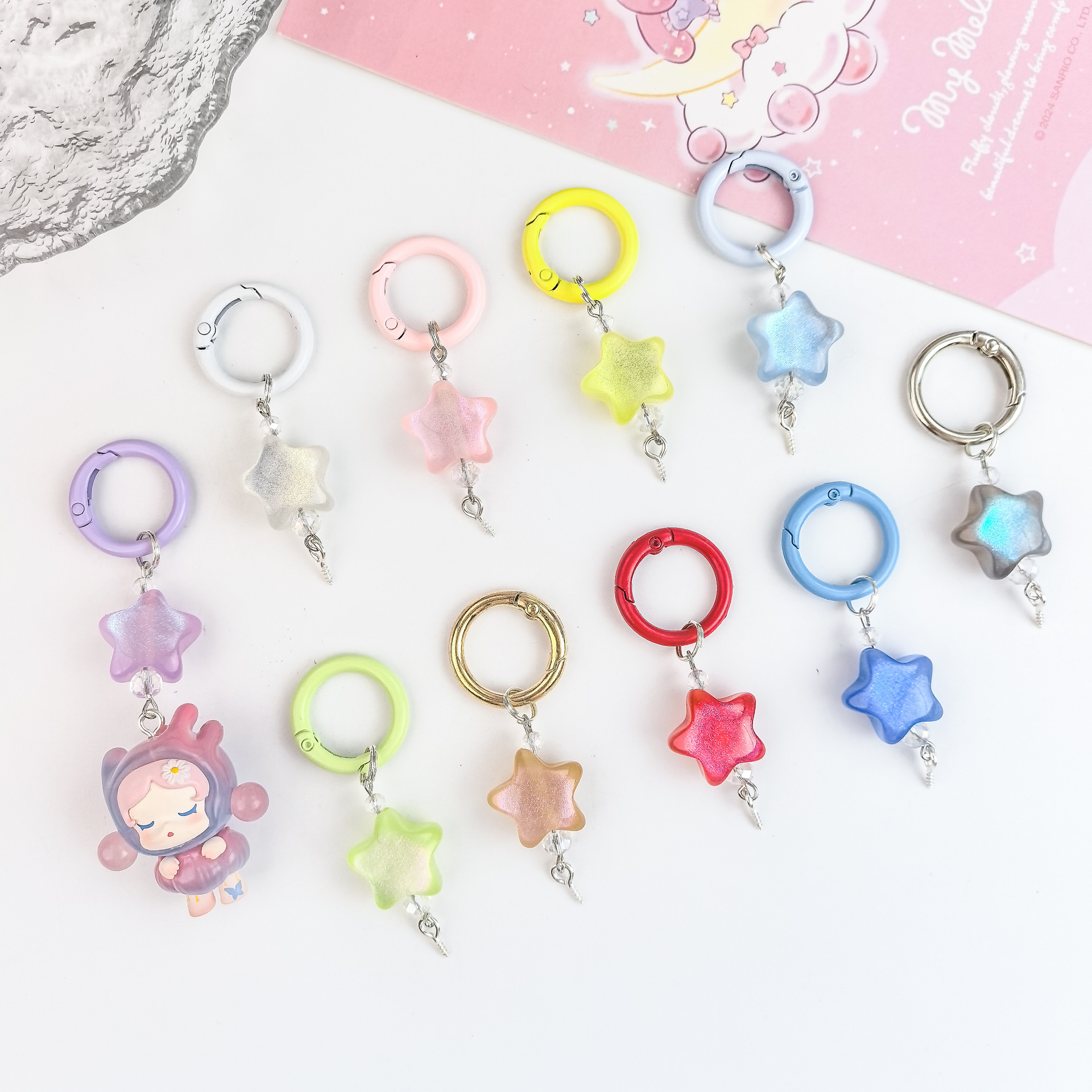 Optical Color-Changing Cat's Eye Fine Glitter Star Small Cute Blind Box Pendant DIY Horn Nail Bag Keychain