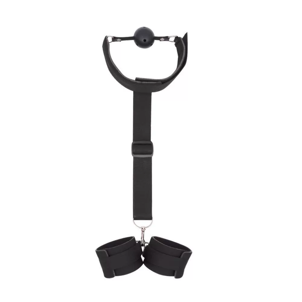 Backhand Restraint Set — Gag Ball, Handcuffs & Nipple Clips, Adjustable Straps, Soft Pad