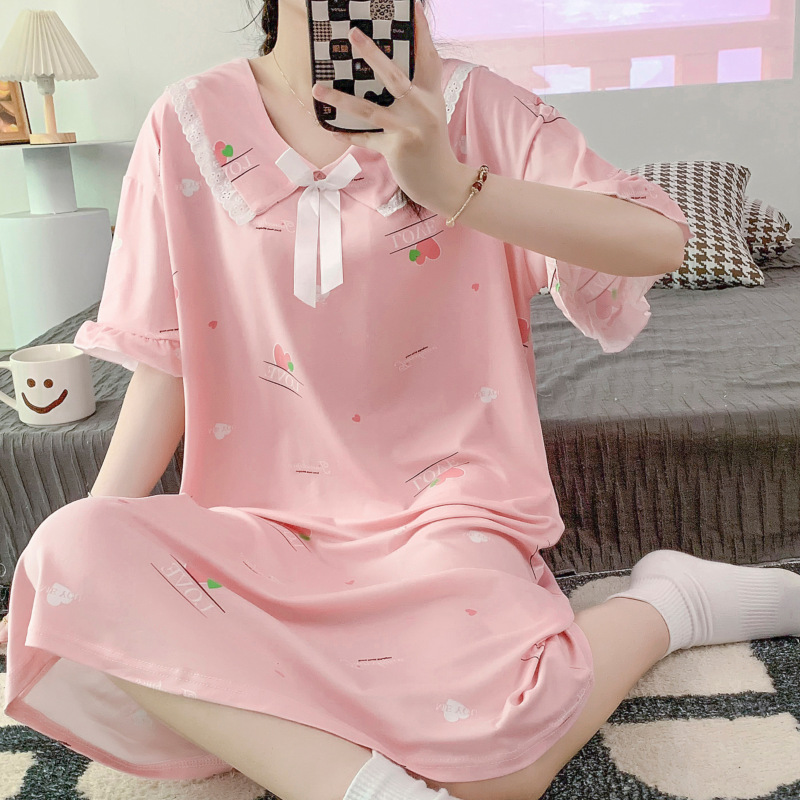2023 camisón de verano chica manga corta lindo flojo fino seda la leche pijamas fresco estudiante homewear al por mayor