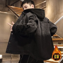 青少年春秋款外套男士新款牛仔加厚加绒男装初中高中学生休闲衣服