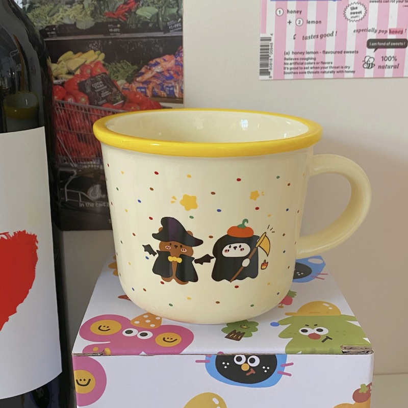 韓国式レトロな熊の子犬の陶磁器の杯の少女の心の漫画のマグカップのカップルの朝食のコップの牛乳の杯|undefined