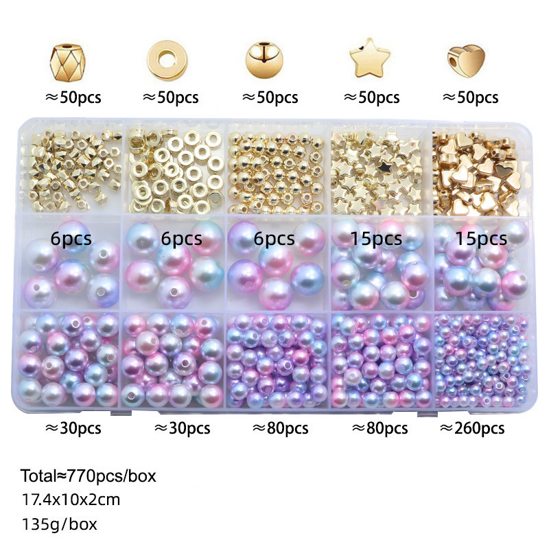 Amazon Venta caliente 770 DIY pulsera collar espaciador perlas agujero ABS imitación perla suelta caja traje