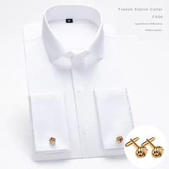 跨境专供法式衬衫男大码男装白衬衣商务正装男衬衫送袖扣cufflink