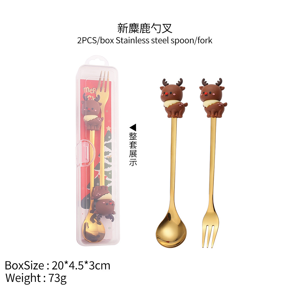 S Christmas Spoon Cubertería Set de postres Spoon Tree Doll Fruit Fork Santa Claus regalos de vacaciones
