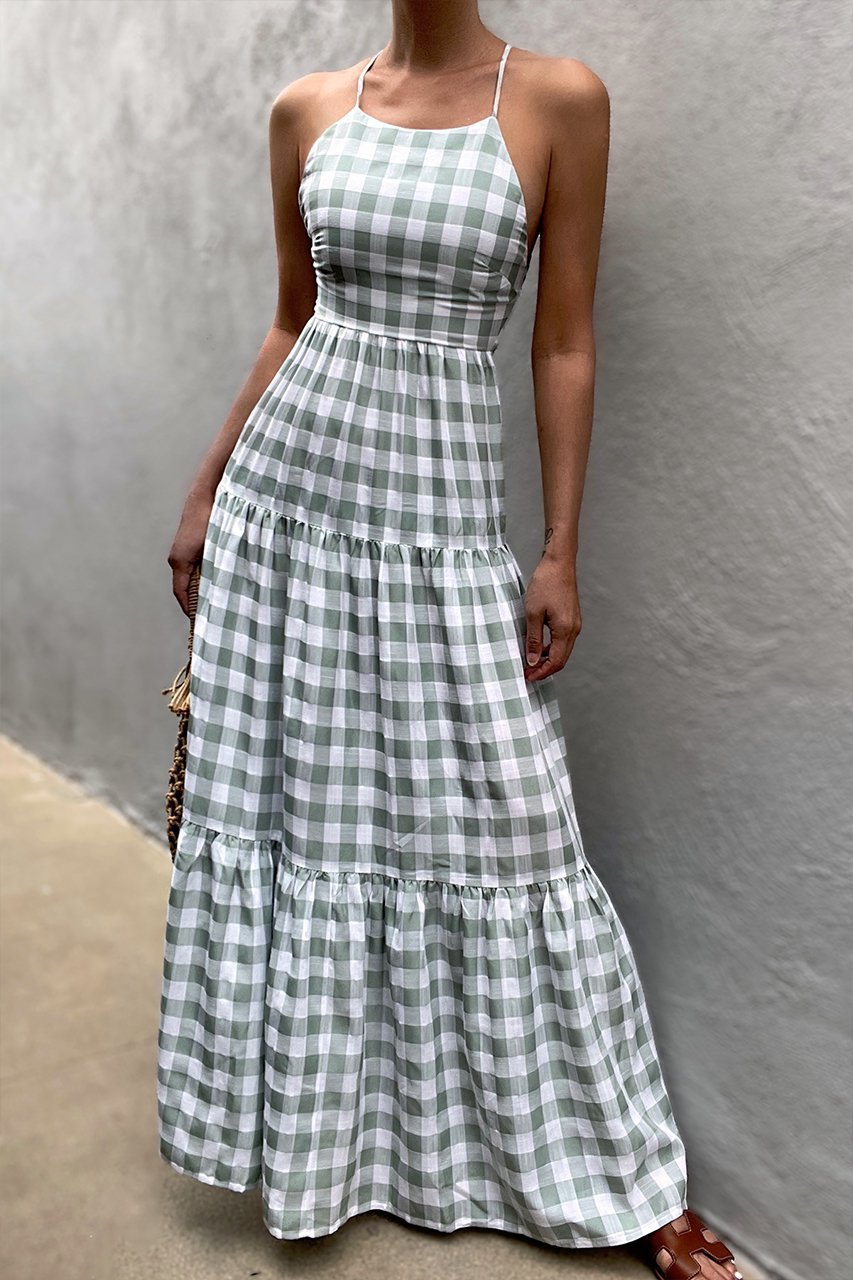 Women's Regular Dress Vacation U Neck Sleeveless Plaid Maxi Long Dress Daily display picture 4