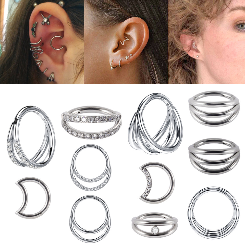 2g Weight 1 Piece Nose Rings & Studs Fashion Moon Water Droplets G23 Titanium Stainless Steel Zircon Inlay Rhinestones Zircon Nose Pin
