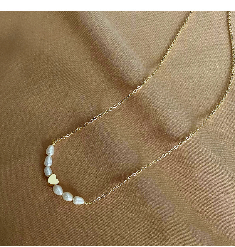 Daily, Street Occasion Freshwater Pearl, Copper Material Simple Style Heart Shape Freshwater Pearl Copper Necklace In Bulk