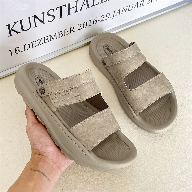 Уличные спортивные тапочки двойного назначения на толстой подошве, мужская пляжная обувь, летняя универсальная верхняя одежда, нескользящие, водонепроницаемые, простые сандалии и тапочки.