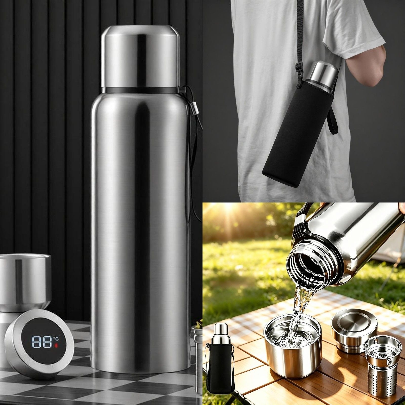 316 all-stainless steel tea-water separation cup, large-capacity insulated cup, portable outdoor double-lid water cup for men and women