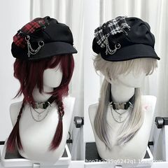サブカルチャーパンククロスニュートラルダークチェック柄ベレー帽クラウドハットソフトつばy2kベレー帽兄弟