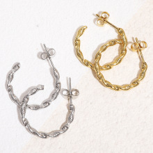 欧美跨境C形麻花耳环女不锈钢新款简约时尚耳钉个性小众百搭耳饰