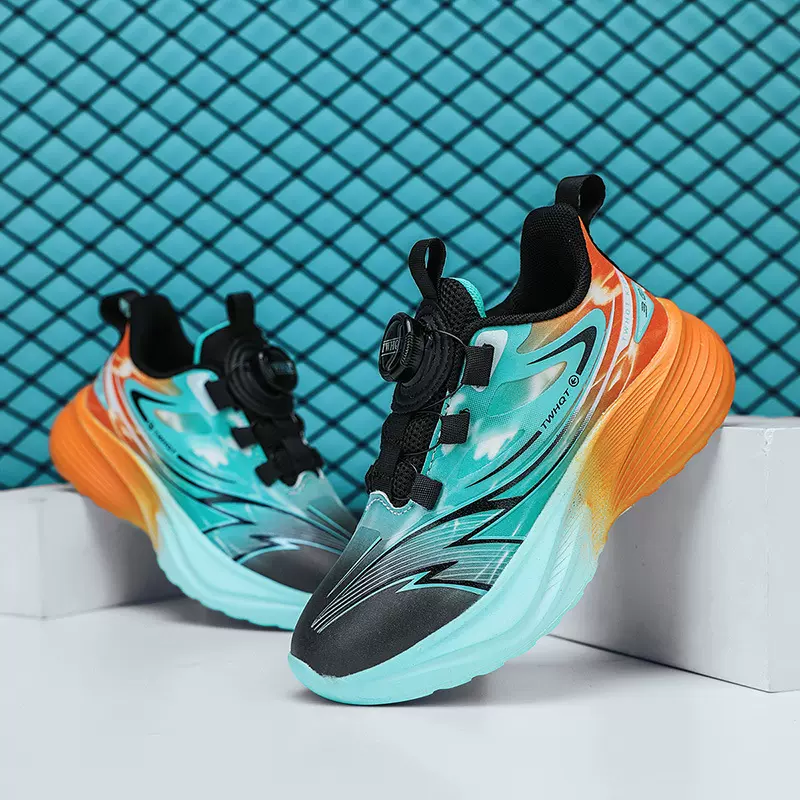 秋季爆款儿童运动鞋男童碳板防水皮面休闲鞋女童旋转扣时尚跑步鞋