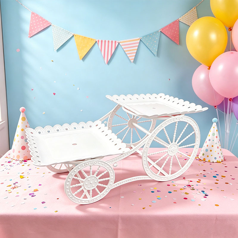 Doble estante de postre hueco boda fiesta de cumpleaños estante de pastel aperitivos refrigerios de frutas plato decoración lujosa en línea