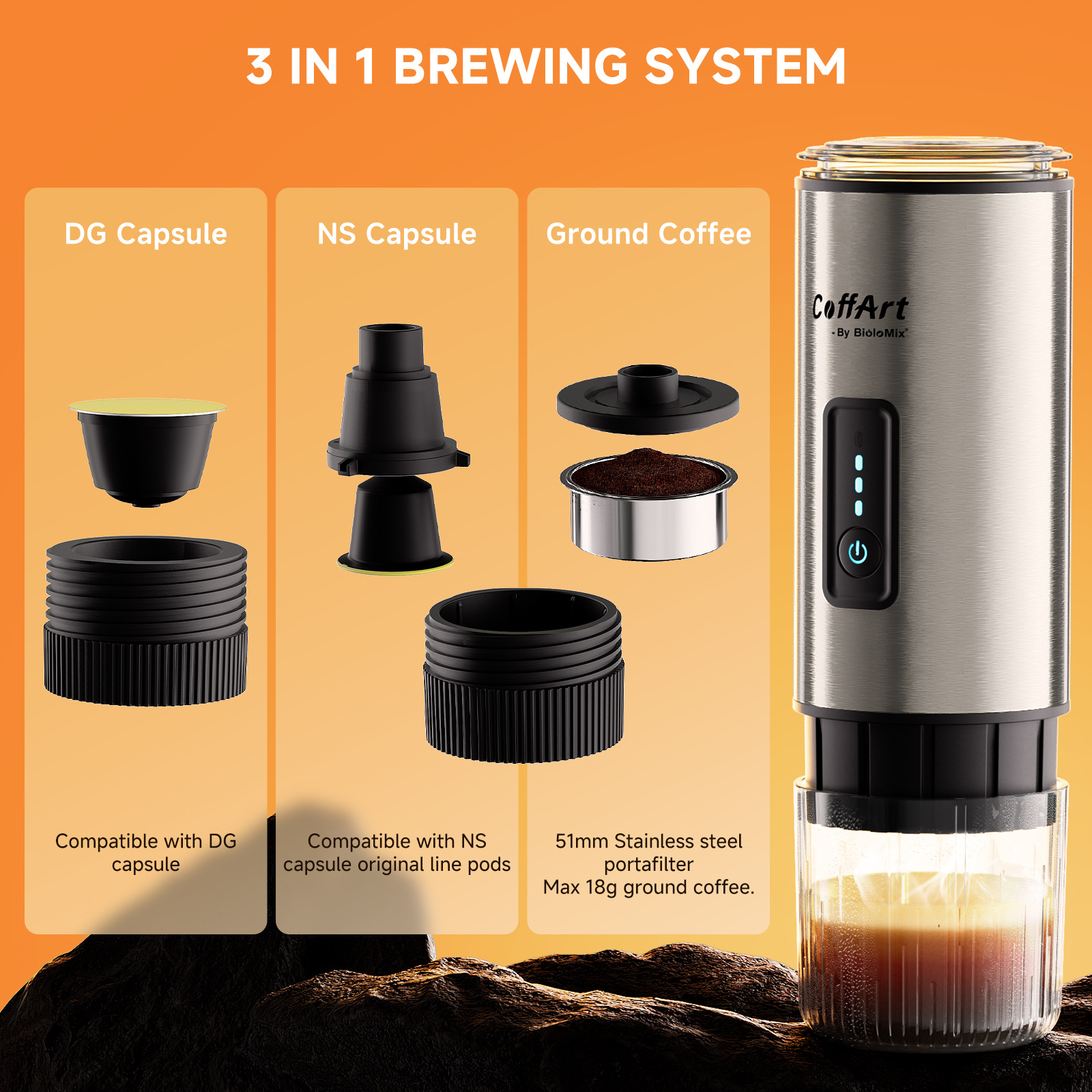 wy - 007 cafetera portátil caliente y frío espresso cápsula de café en polvo 3 en 1 oficina de acampamiento