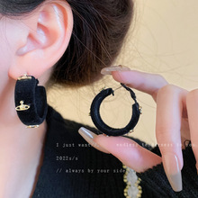 銀針東大門個性設計感土星植絨耳圈網紅時尚百搭耳環新款氣質耳飾