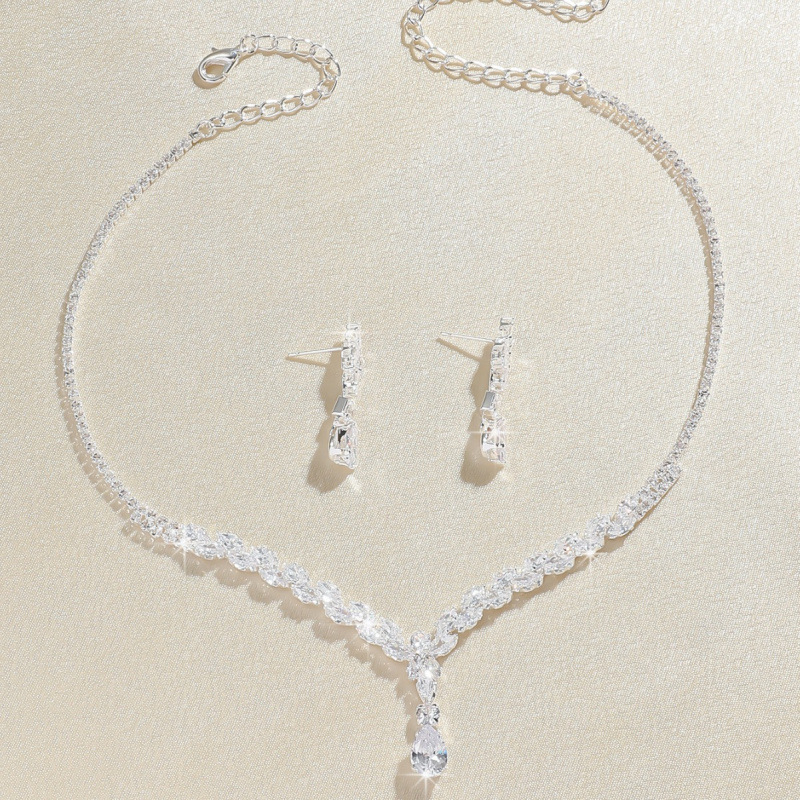 Temperamento lusso splendente zircone collana orecchini set moda ciondolo collana gioielli per le donne_voghion.com