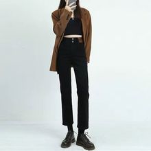 小个子烟管裤高腰直筒牛仔裤女2025秋冬新款加绒黑色大码九分厂家